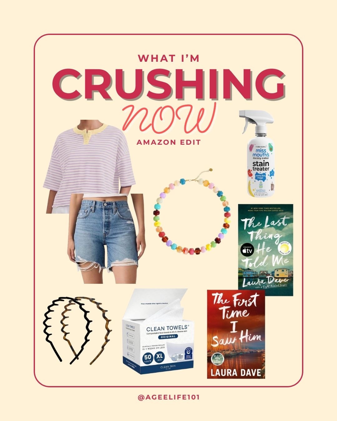 All Amazon
-cropped tee on sale under $17
-mom shorts Levi on sale under $40
-necklace has a coupon to clip $8
-I received this stain remover as a baby gift and have never used another since! It’s pure magic 🪄 
- 90s claw headbands are back baby and I love them 
-hands down best cleansing towels for your face! I use every morning. They’re also great for removing makeup 
- I just finished this 2 part book series and really enjoyed. They’re quick easy reads, perfect for a beach or lake day.

#LTKdayinmylife #LTKmomlife #LTKselfcare