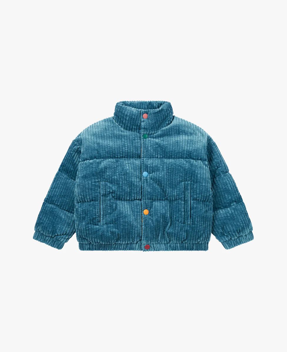 Corduroy Puffer Coat - Mineral Blue | Petite Revery