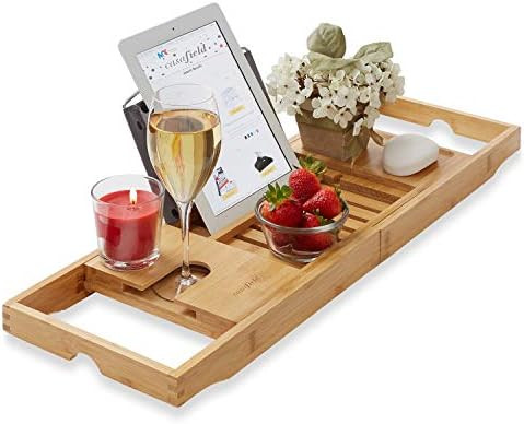 Casafield Bamboo Bathtub Caddy - Luxury Expandable Bath Tray - Adjustable Tub Organizer Holder fo... | Amazon (US)
