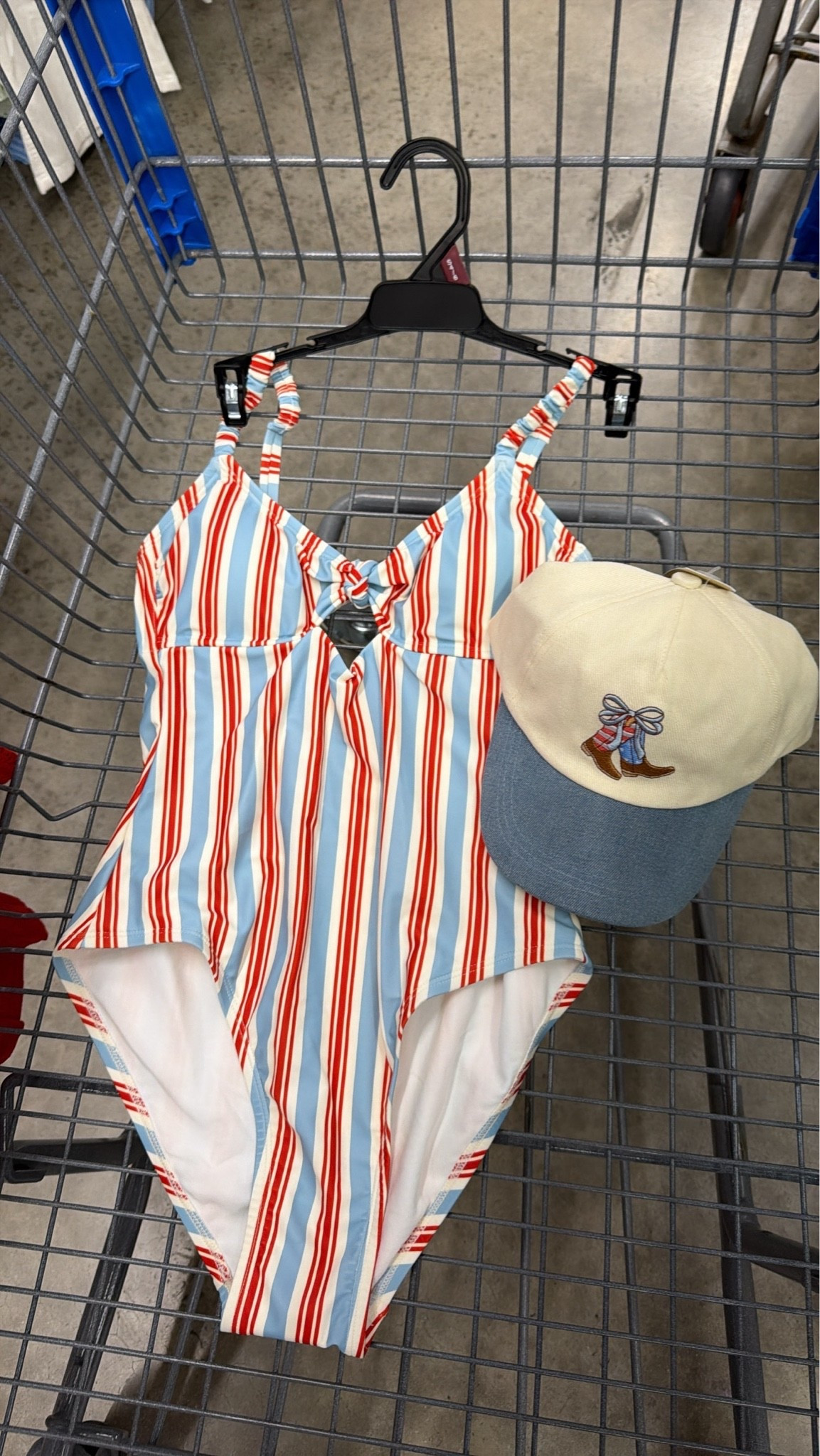 walmart patriotic finds 🇺🇸❤️ this striped one piece is SO cute and i had to grab the matching hat too!! perfect for lake days, beach trips, or the 4th of july #walmartfinds #walmartfashion #swimwear #patrioticstyle #4thofjulyoutfit #summerstyle #affordablefashion #beachstyl