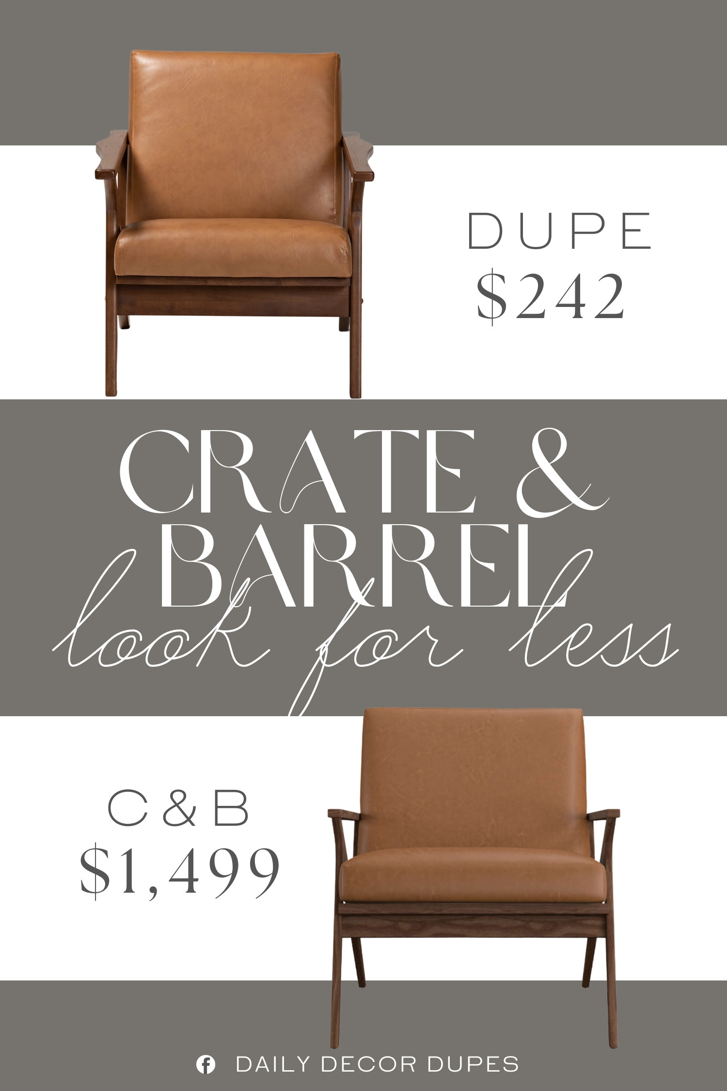 Inspired by Crate & Barrel Wood and Leather Accent Chair. Wood Frame Accent Chair. Mid-Century Modern Accent Chair. Brown Faux Leather Chair. Contemporary Accent Chair. Solid Wood Lounge Chair. Wood and Faux Leather Armchair. 

Home more affordable option find copy cat similar look for less budget friendly affordable cheap cheaper beautiful pretty. Clearance sale coupon code discount code promo code luxury lookalike look a like Inspo inspiration inspired by idea ideas Love like these? I share multiple every day in my FB group.
#crateandbarrelinspired #accentchair #fauxleather #midcenturymodern #loungechair #livingroomchair #modernfurniture #furniturefinds #livingroominspo 

 #LTKHome