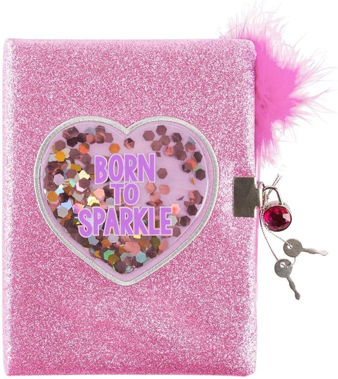 3C4G Born to Sparkle Glitter Confetti Locking Journal with Feather Pen (36037) | Amazon (US)