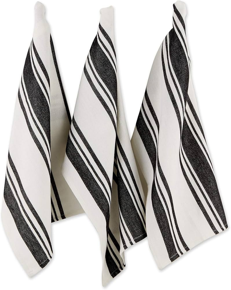 DII Everyday Kitchen Dishtowel Collection Large Chef Stripe Tea Towel, 18x28, Black, 3 Count | Amazon (US)