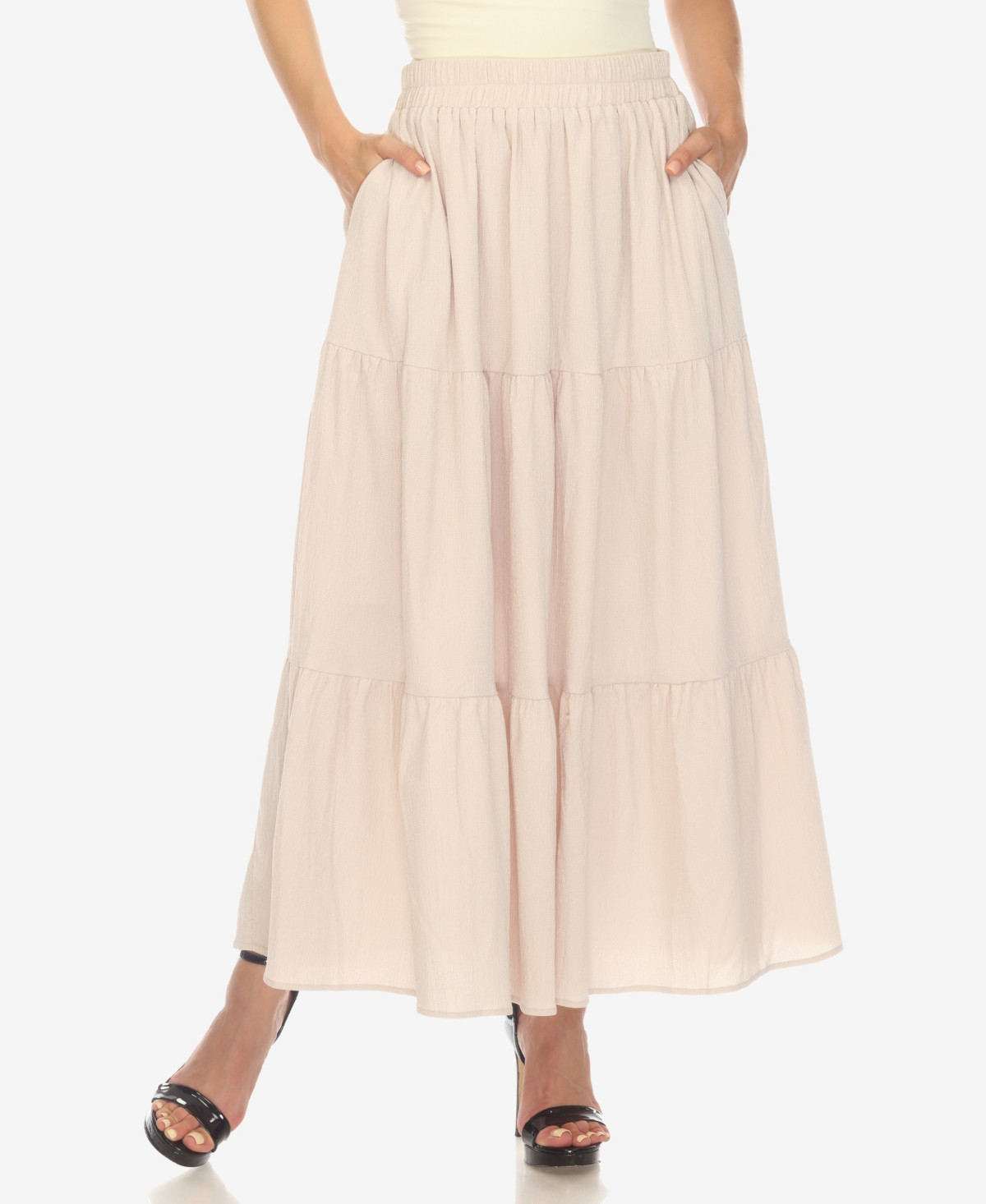 White Mark Women's Pleated Tiered Maxi Skirt - Beige | Macy's