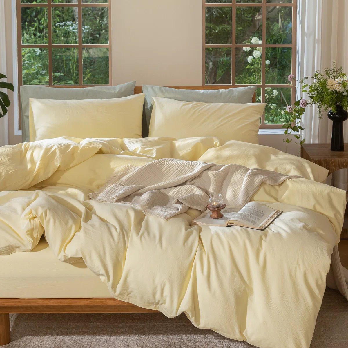 MooMee Duvet Cover Set 100% Washed Cotton Linen Like Textured LightweightByMOOMEE4.6Rated 4.6 out... | Wayfair North America
