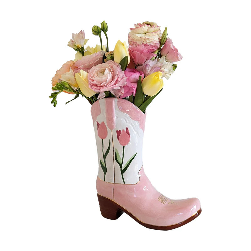 Lo Home x Petite Paloma Cowgirl Boot Vase- Sadie Tulips | Ruby Clay Company
