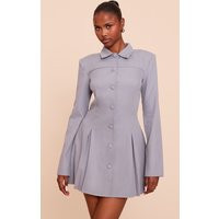 Blue Button Up Pleated Shirt Dress | PrettyLittleThing US