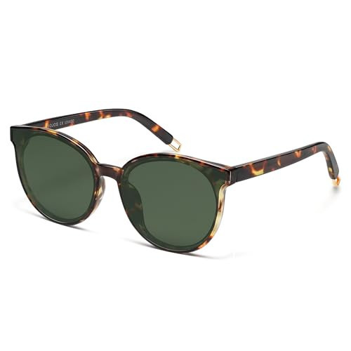 SOJOS Fashion Round Sunglasses for Women Men Oversized Vintage Shades SJ2057, Tortoise/Green | Amazon (US)