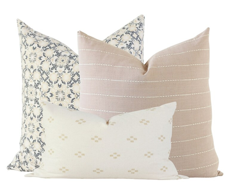 Pillow Combination Set, Floral Pillow Cover, Boho Pillow Cover, Blue Floral Pillow, Designer Pill... | Etsy (US)