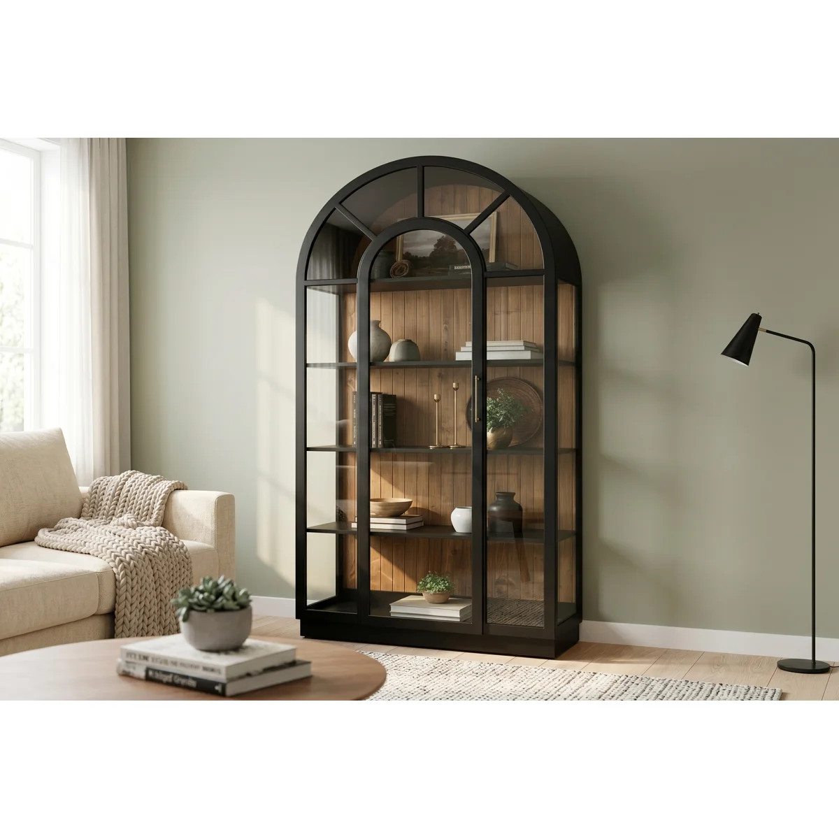 Solid Brazilian Pine Wood Display Cabinet with Glass Door - Tall Curio Showcase for Living Room &... | Wayfair North America
