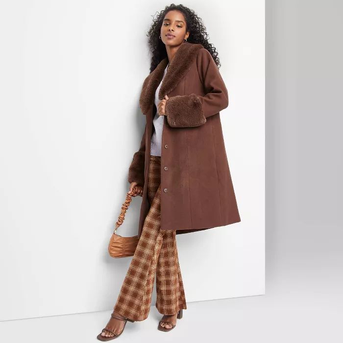 Women's Faux Fur Trim Long Jacket - Wild Fable™ | Target