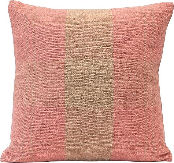 Creative Co-Op Woven Recycled Cotton Blend Plaid, Pink & Tan Color Pillow | Amazon (US)