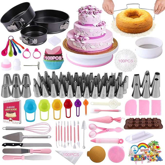 Cake Decorating Supplies Kit 464 Pcs with Non-Slip Cake Turntable and Springform Cake Pans，Icin... | Amazon (US)