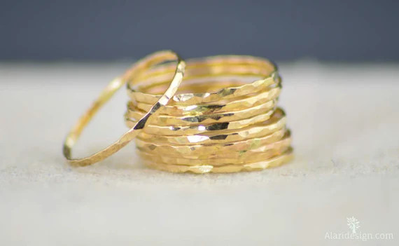 Super Thin 14k Gold Hammered Band, 14k Gold Filled, Gold Band, Stacking Rings, Simple Gold Ring, ... | Etsy (US)