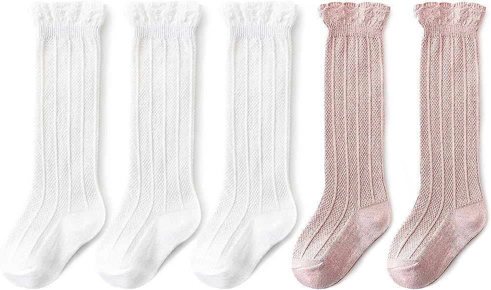 Baby Girls Knee High Socks Tube Cotton Cute Stockings 5 Pack Long Unisex Infants Toddler Sock Tig... | Amazon (US)