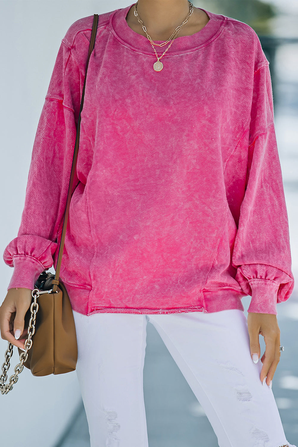 Solid Splicing Loose Pullover Sweatshirt | Evaless