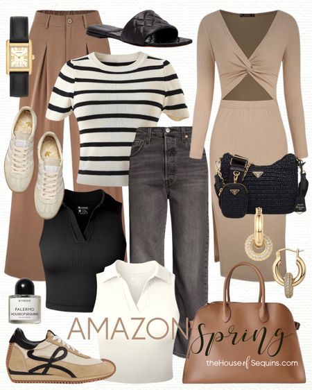 Shop these Amazon Fashion Spring Outfit and workwear finds! Cutout dress, midi dress, striped knit top, wide leg pants, cropped polo tank, Three Row Margaux tote bag look for less, Prada raffia bag, Loewe sneakers, Bottega quilted slide sandals Adidas Spezial sneakers and more! 

#LTKitbag #LTKstyletip #LTKSeasonal
