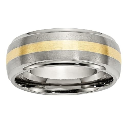 Mens 8mm Brushed Titanium Wedding Band With Polished 14K Yellow Gold Inlay and Ridged Edge Durable Modern Two-Tone Unisex Ring for Wedding or Promise Band Strong Classic Mens Jewelry Size 9 | Amazon (US)
