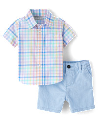 Baby Boys Dad And Me Gingham Poplin 2-Piece Outfit Set - blue | The Children's Place