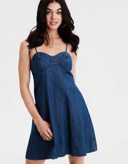 AE Denim Tie Strap Dress | American Eagle Outfitters (US & CA)