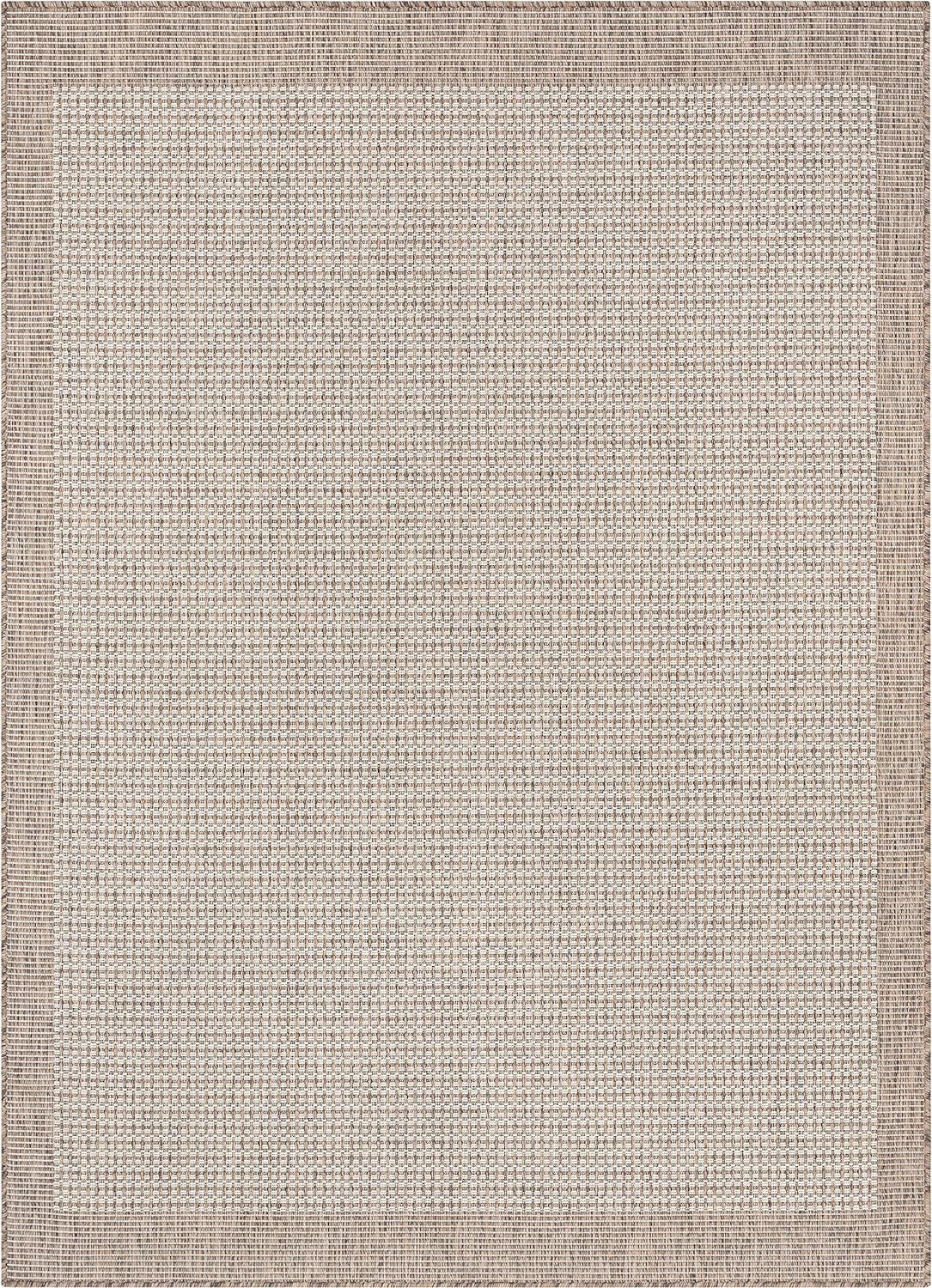 Well Woven Woden Taupe Indoor / Outdoor Flat Weave Pile Solid Color Border Area Rug (7'10" x 9'10... | Amazon (US)