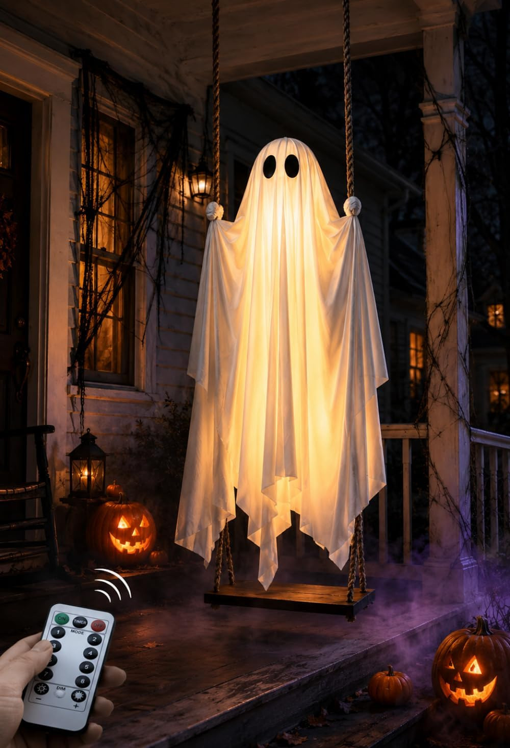 Large 5FT Capacity Light Up Swinging Ghost Halloween Decoration for Yard | Amazon (US)