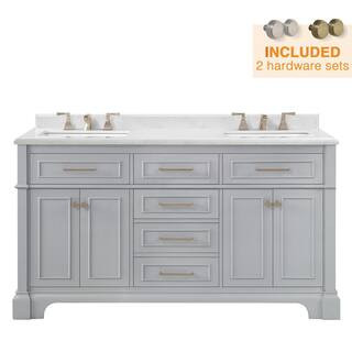 Home Decorators Collection Melpark 60 in. W x 22 in. D Bath Vanity in Dove Gray with a Cultured M... | The Home Depot
