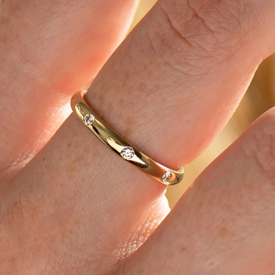 Diamond Ring, 2.5 MM Eternity Diamonds Ring, Stacking Ring, 14K / 18K Yellow Gold, Wedding Ring, ... | Etsy (US)