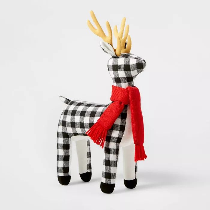 Plush Buffalo Plaid Reindeer Decorative Figurine Black/White - Wondershop™ | Target