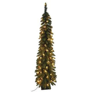 Santa's Workshop Inc. 7 ft. Pre-Lit Pencil Slim Artificial Christmas Tree with 200 UL Lights-1596... | The Home Depot