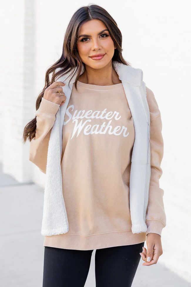 Sweater Weather Script Light Tan Graphic Sweatshirt | Pink Lily