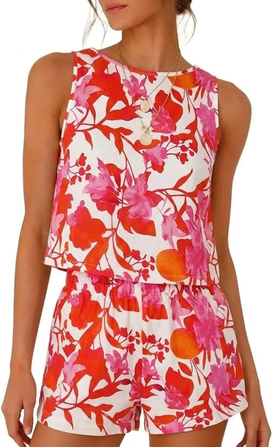 IDEALSANXUN Womens Two Piece Sets Summer Beach Spring Linen Tank Tops and Shorts | Amazon (US)