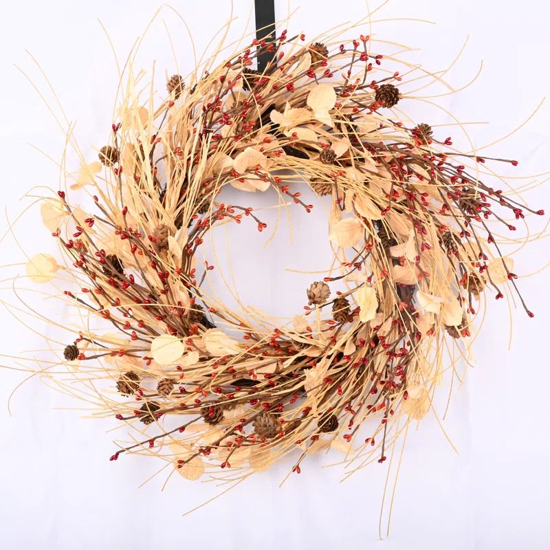 The Holiday Aisle® 24" Large Farmhouse Fall Autumn Pinecones Wreath for Front Door | Wayfair | Wayfair North America