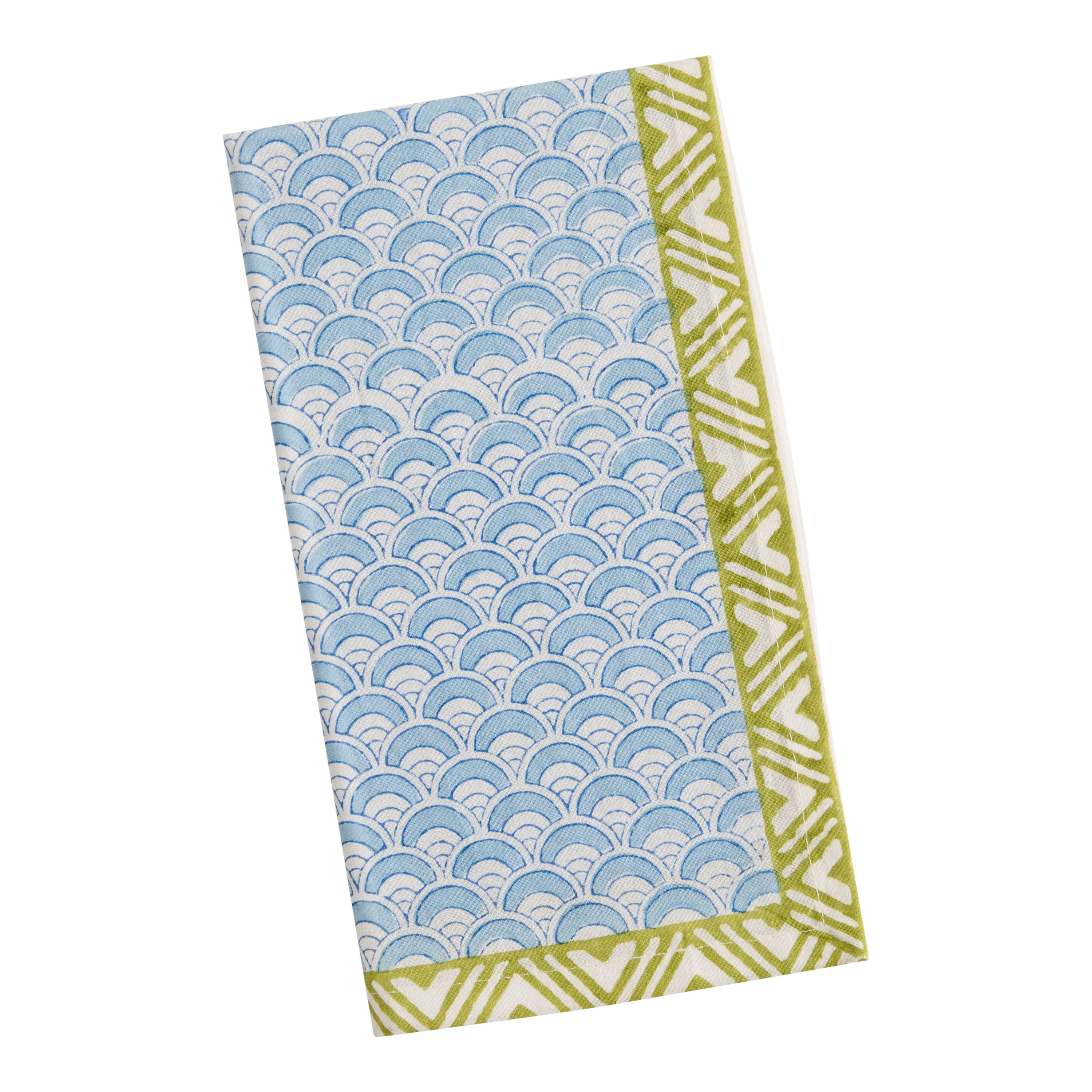 Blue and Green Geo Wave Block Print Napkin | World Market