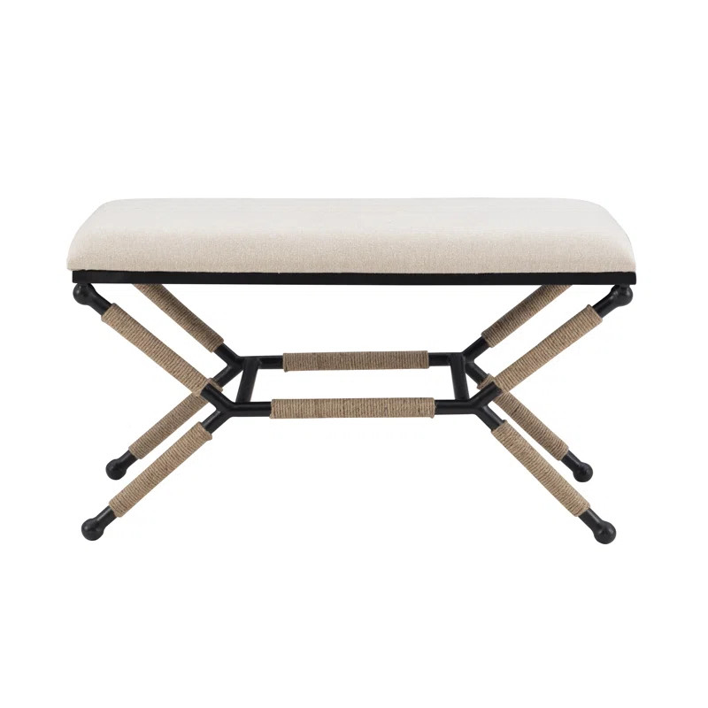 Pippa 36" Metal Upholstered Backless Campaign Bench with Rope Detail | Wayfair North America
