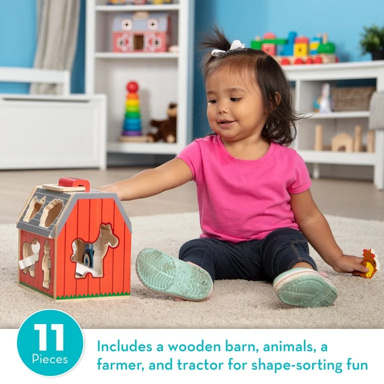 Melissa & Doug Wooden Take-Along Sorting Barn Toy with Flip-Up Roof and Handle 10 Wooden Farm Pla... | Walmart (US)
