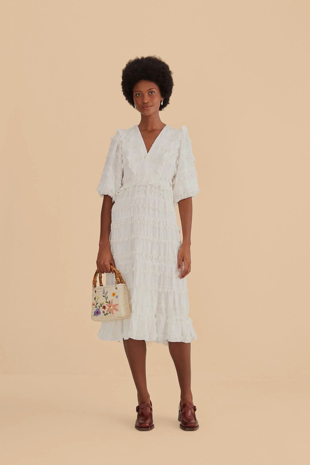 Off-White Ruffle Tassels Midi Dress | FarmRio