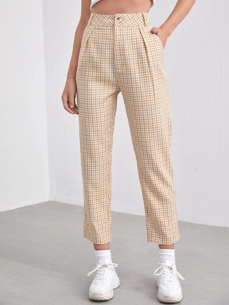 Slant Pocket Plaid Print Pants | SHEIN