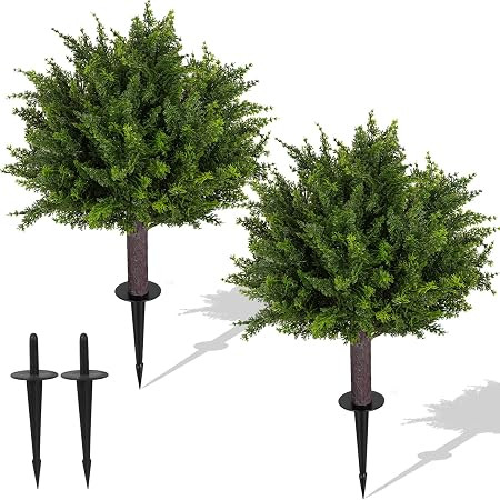 24" Artificial Cedar Ball Plants Outdoor, Fall Topiary Trees | Amazon (US)