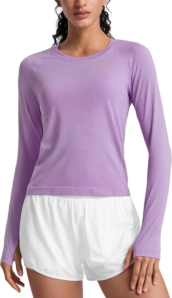 CRZ YOGA Seamless Long Sleeve Shirts for Women Waist Length - Workout Athletic Running Gym Yoga T... | Amazon (US)
