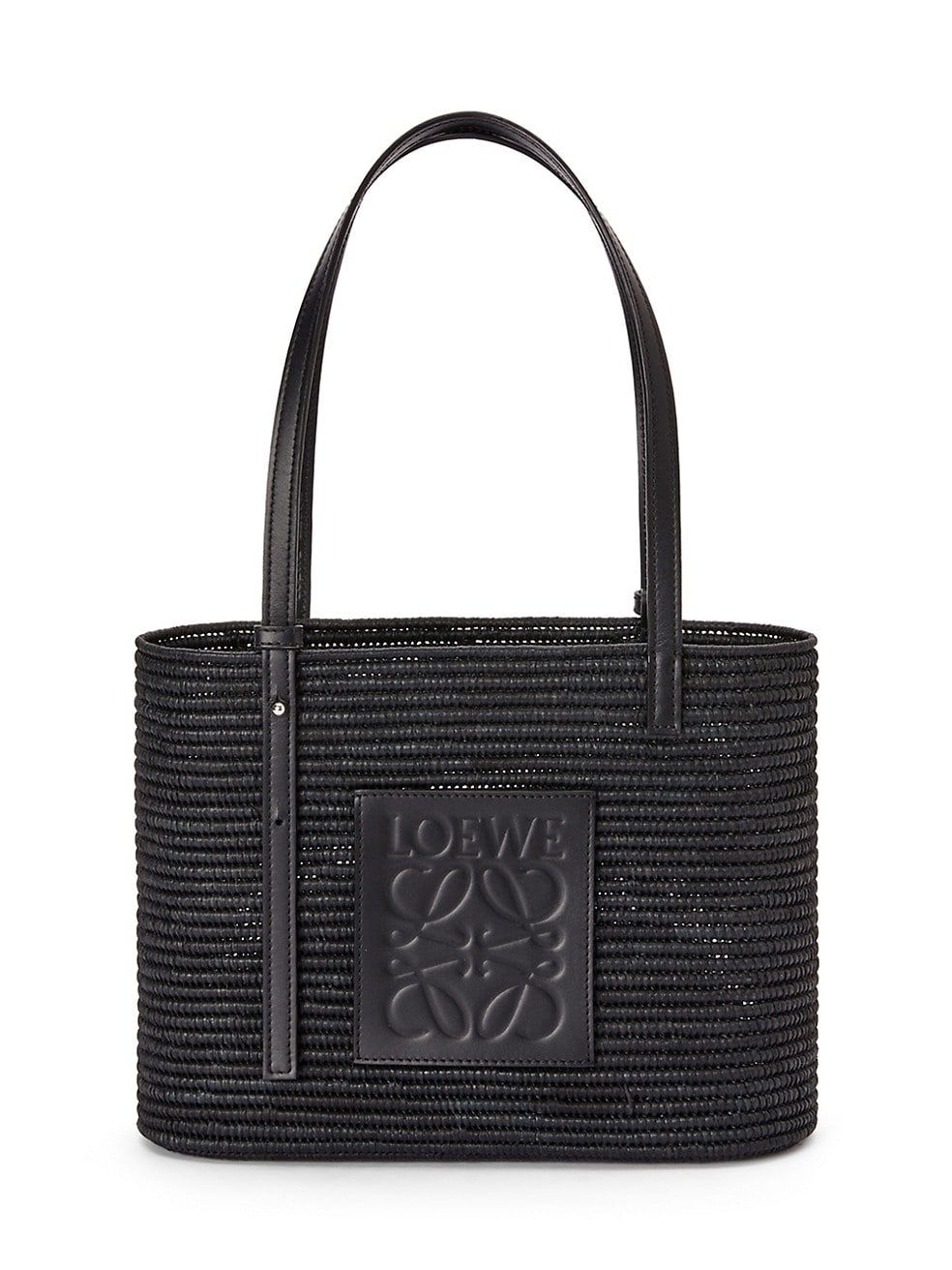 Loewe Small Square Leather-Trimmed Raffia Basket Bag | Saks Fifth Avenue