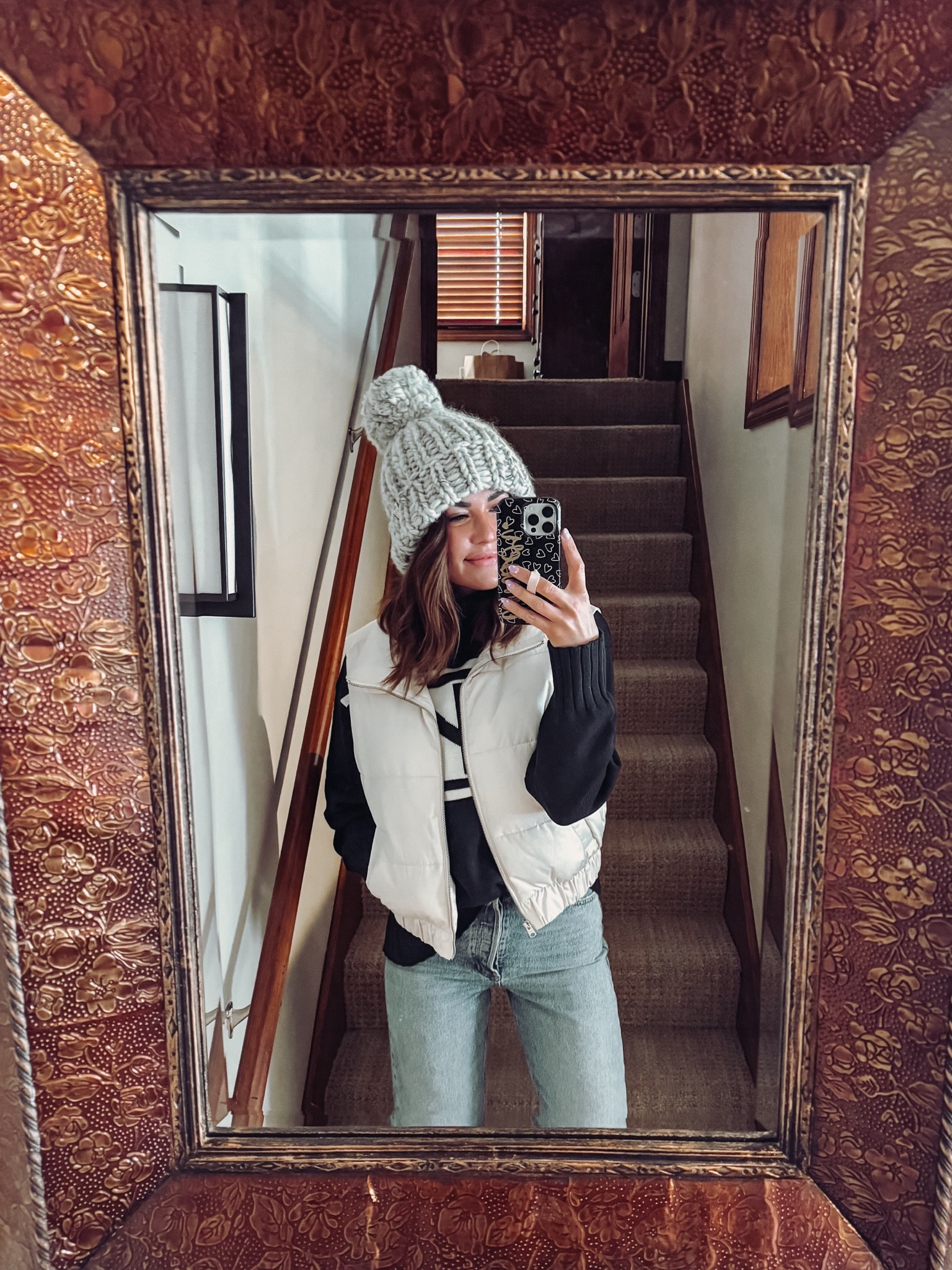 park city fit! agolde straight fit denim in size 26! vest in size small, SKI turtle neck is in size small. hat is not linkable but it’s from Pine and Poppy Shop and you can use code: AMBER20

#LTKfindsunder50 #LTKtravel #LTKstyletip