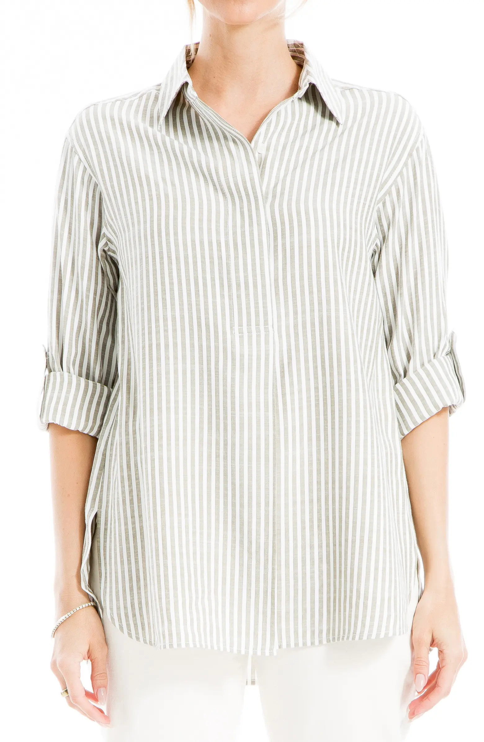 MAX STUDIO Stripe Oversize Long Sleeve Button-Up Tunic | Nordstromrack | Nordstrom Rack