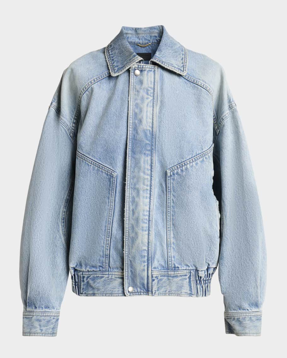 Saint Laurent Oversized Denim Zip Shirt Jacket | Neiman Marcus