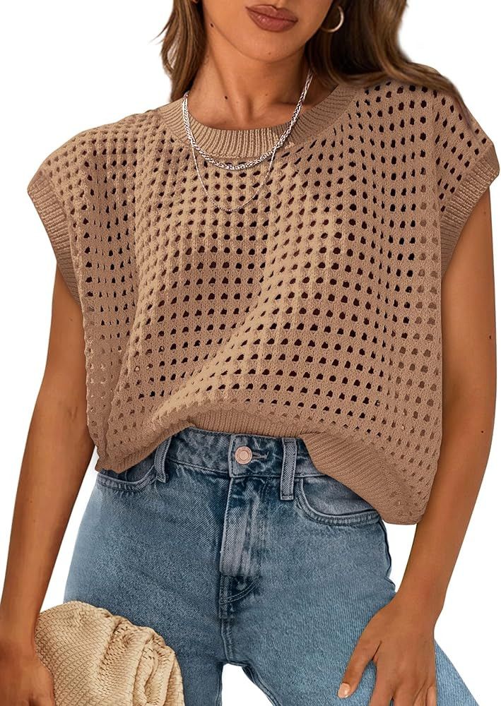 PRETTYGARDEN Womens Spring Tops 2026 Summer Shirts Crochet Cap Sleeve Sweater Pullover Cute Beach... | Amazon (US)