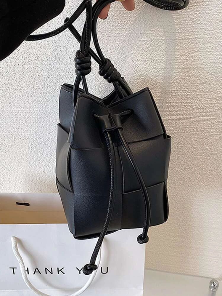 Mini Bucket Bag Braided Design PU Black | SHEIN