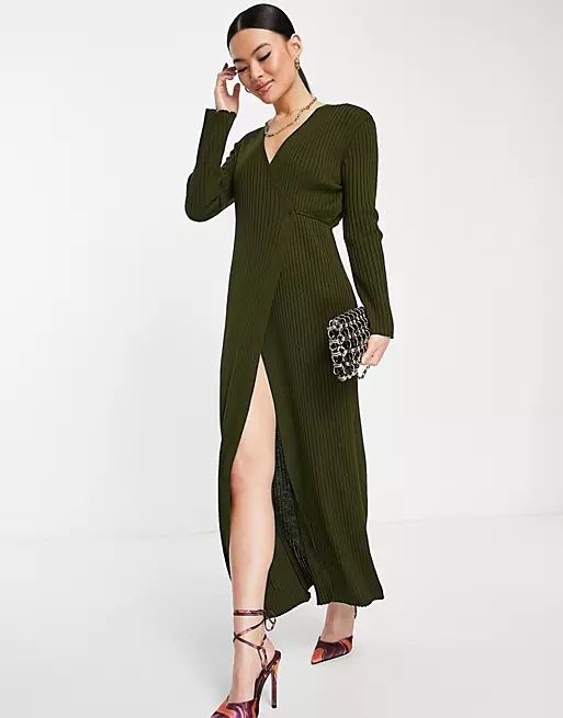 Femme Luxe wrap knitted midi dress in forest green | ASOS | ASOS (Global)