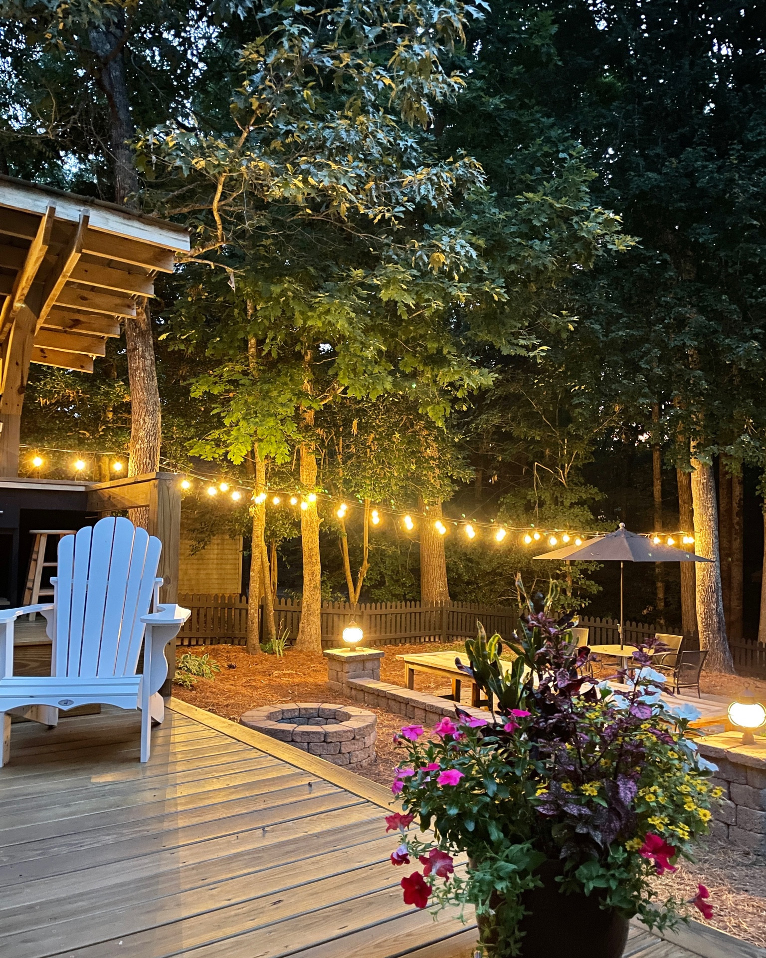 Outdoor string lights, outdoor chairs, Adirondack chairs￼

#LTKSeasonal #LTKsalealert #LTKhome