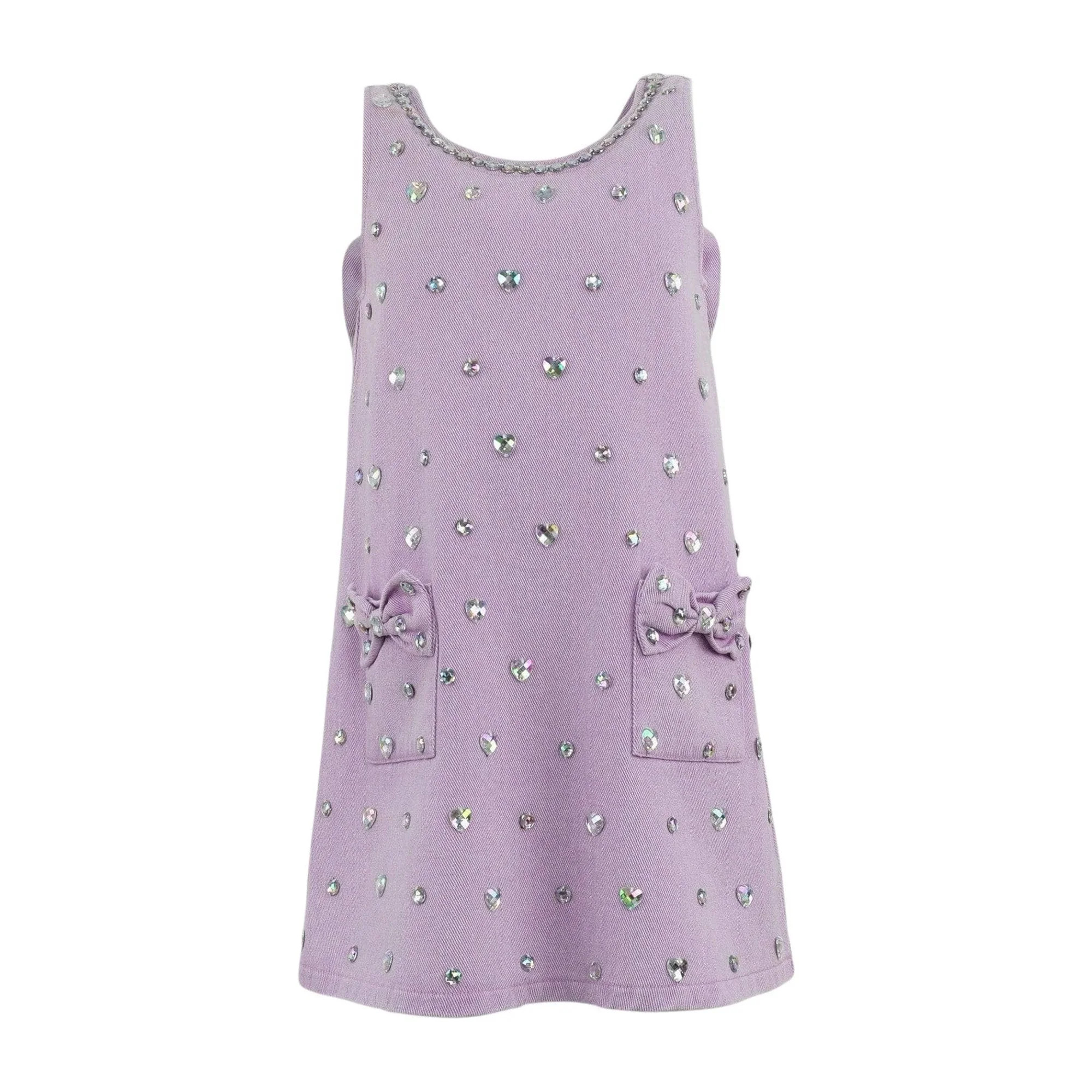 Lavender Crystal Heart Denim Bow Dress | Lola + The Boys