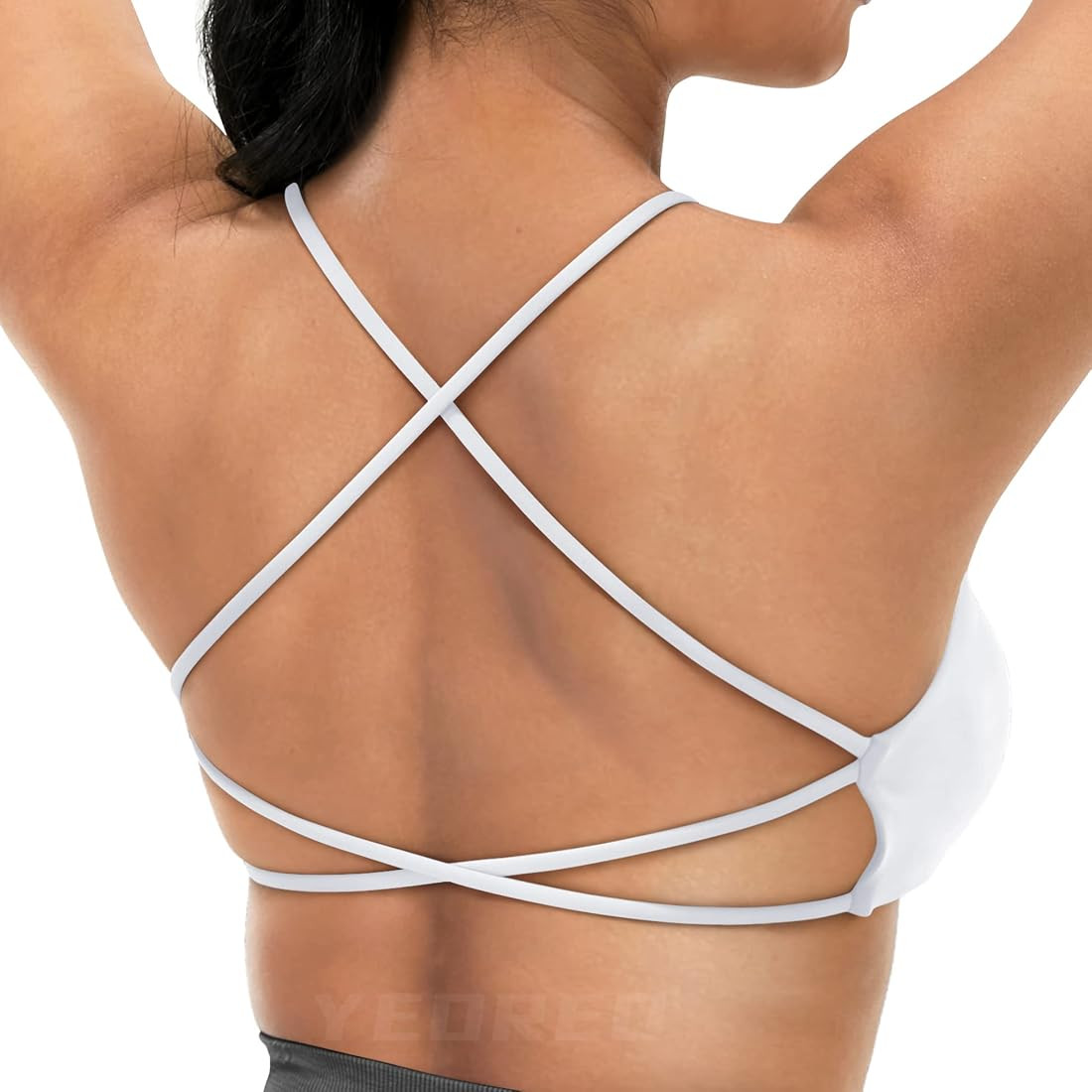 YEOREO Pearl Women's Sports Bra Strappy Criss Cross Back Bra Backless Removable Padded Yoga Crop Top | Amazon (US)